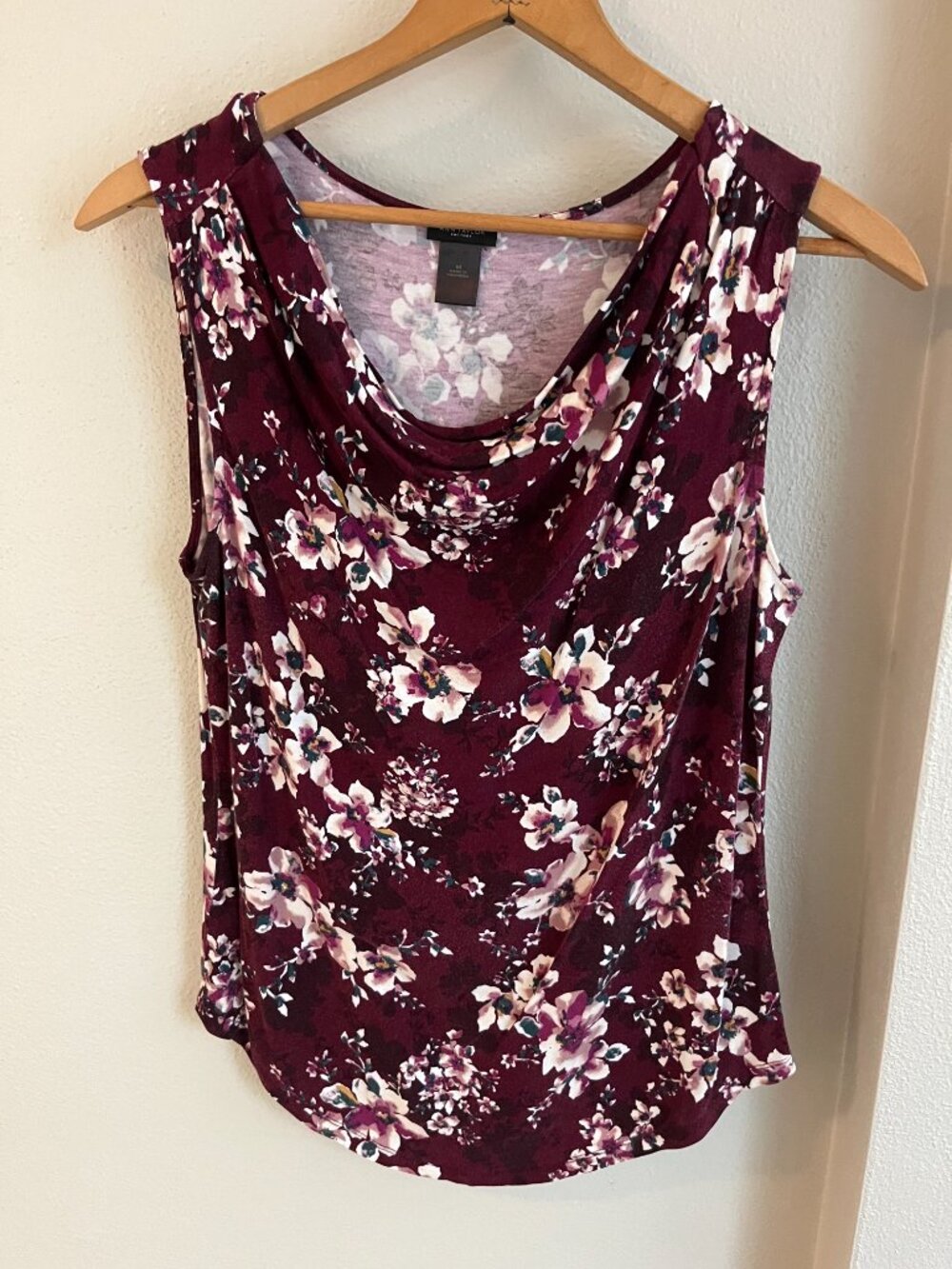 Ann Taylor Factory Floral Draped Cowl Neck Top in Burgundy
